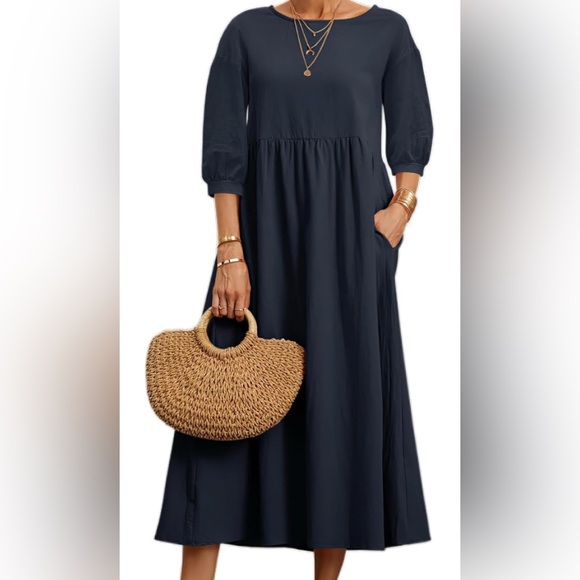Elegant Navy Blue Midi Dress - Picture 1 of 2
